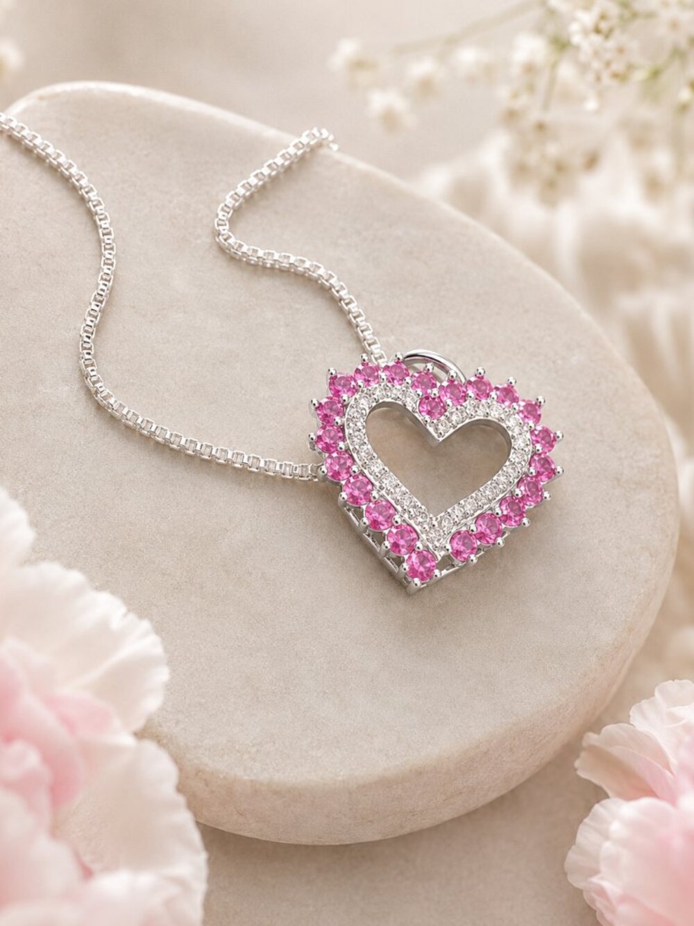 Pink Heart Halo Necklace